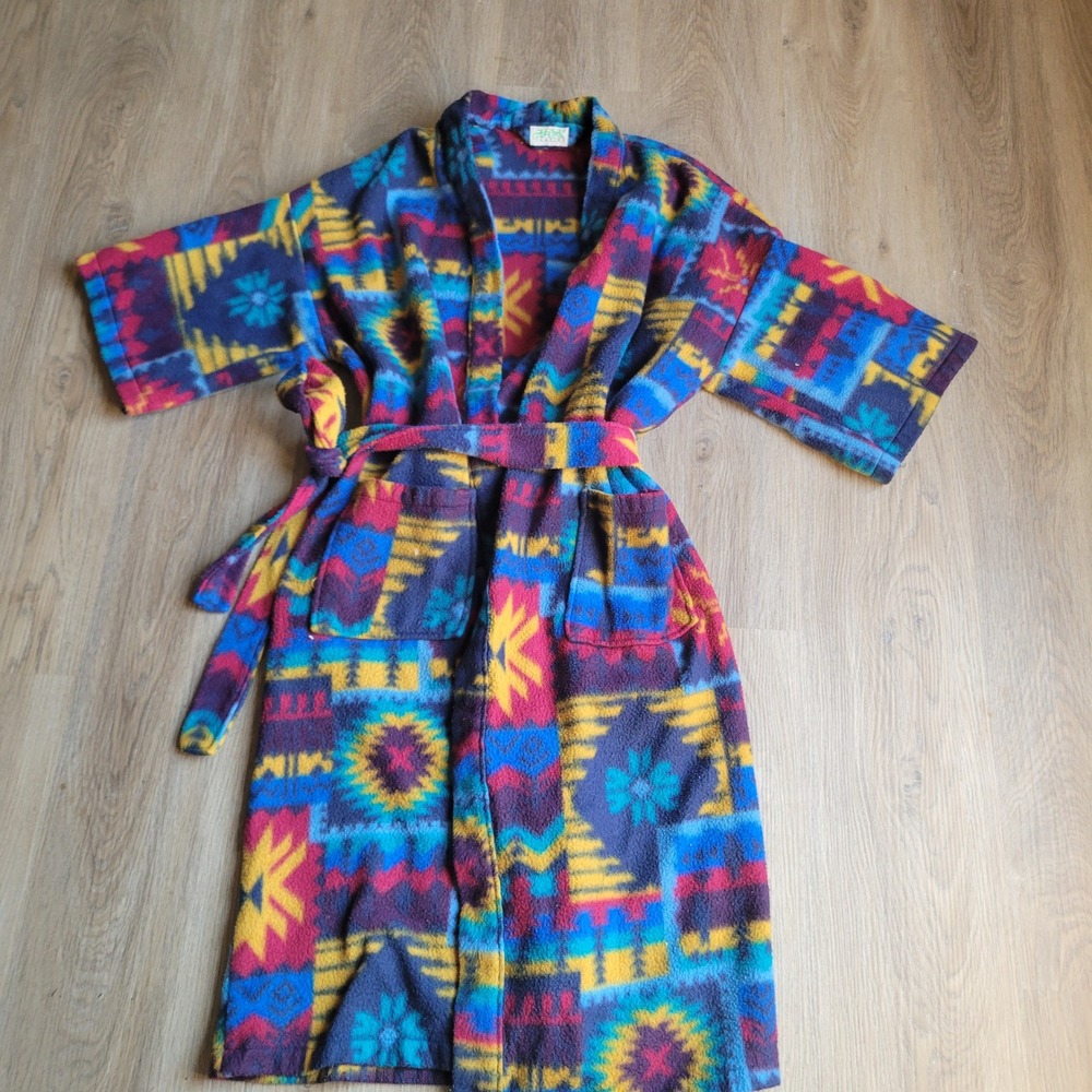 Ash Creek Trading Women Robe L/XL Multi Fleece Southwestern Boho Loungewear
